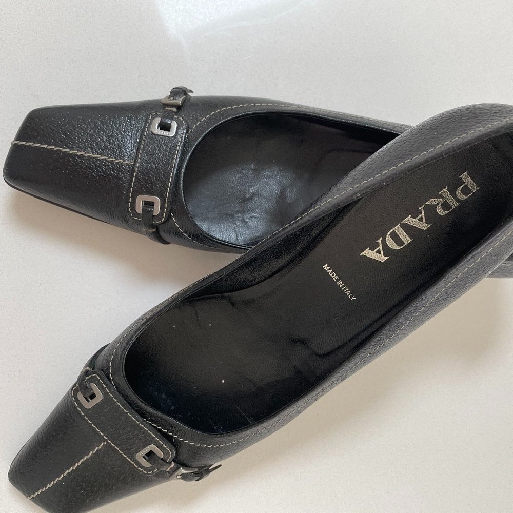 Prada Square Toe Kitten Heel Pumps